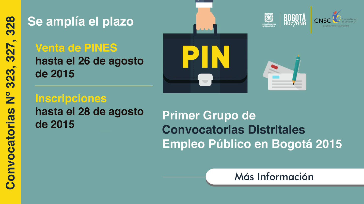 Se amplía venta de pines para el “Primer Grupo de Convocatorias de empleo público en Bogotá 2015